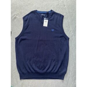 Chaps Men's Sweater Vest Navy Blue Logo Outdoor Pullover Knit Size XL NWT